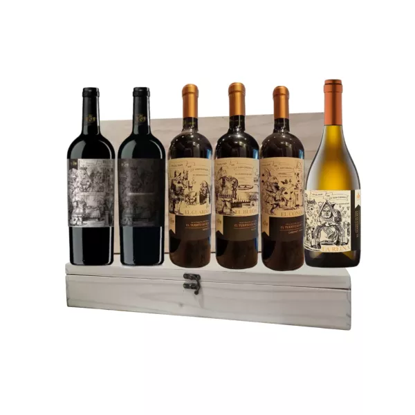 Estuche Madera Vntg + 6 Botellas Viamonte Figuras