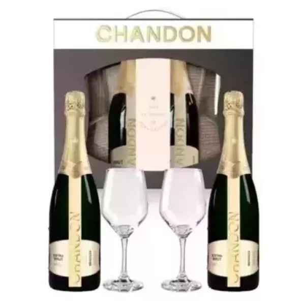 Estuche Chandon Twin Pack Extra Brut 2 Botellas + 2 Copas